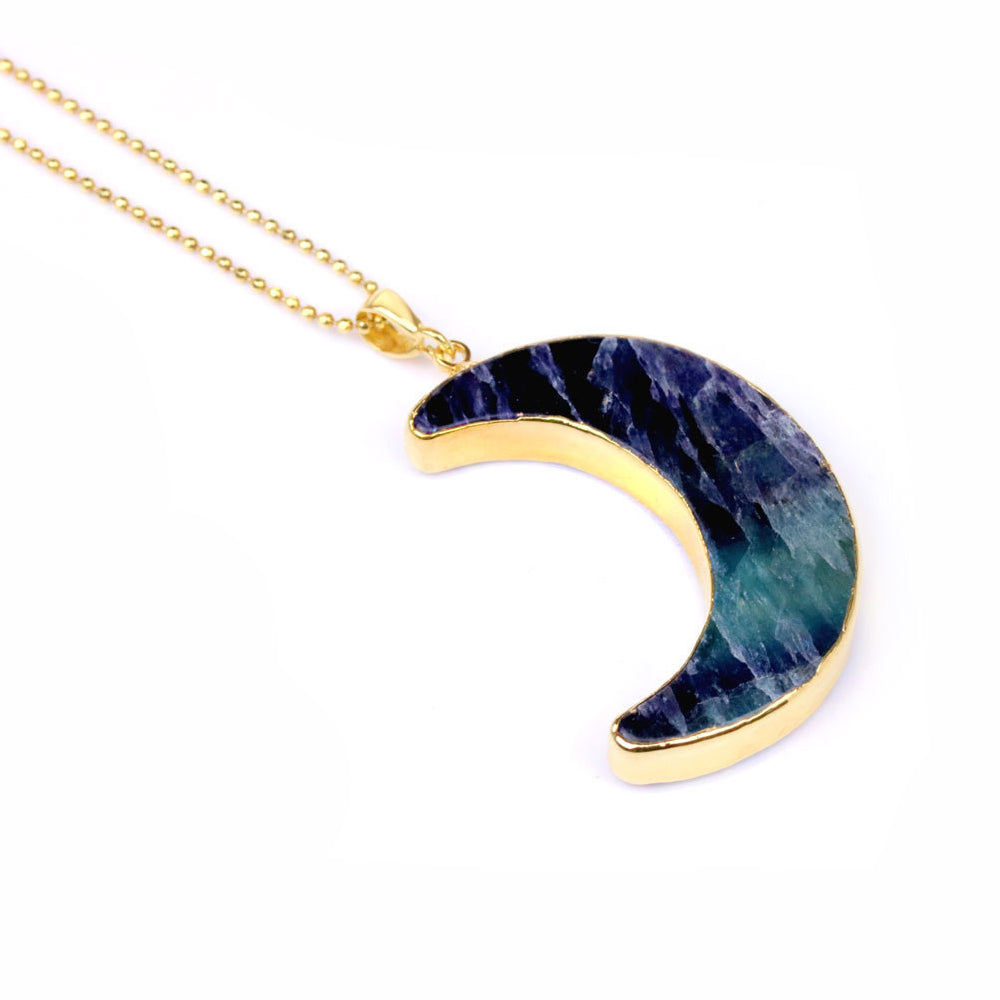 Fluorite Moon Pendant - Gold Plated chain
